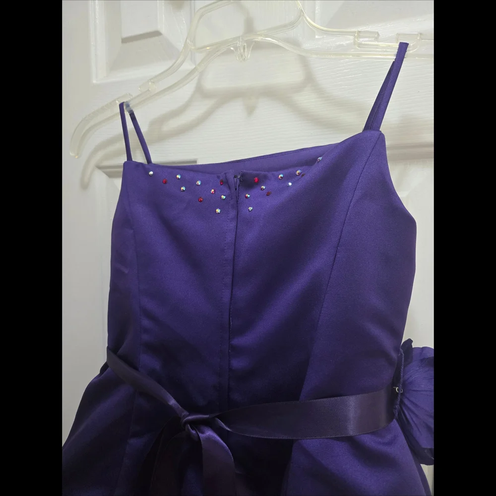 David's Bridal Purple  Formal Dress Vintage Like New Swarovski Crystals Girls 7 - Picture 5 of 7